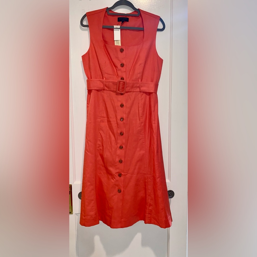 Banana Republic Coral Linen Belted Dress
